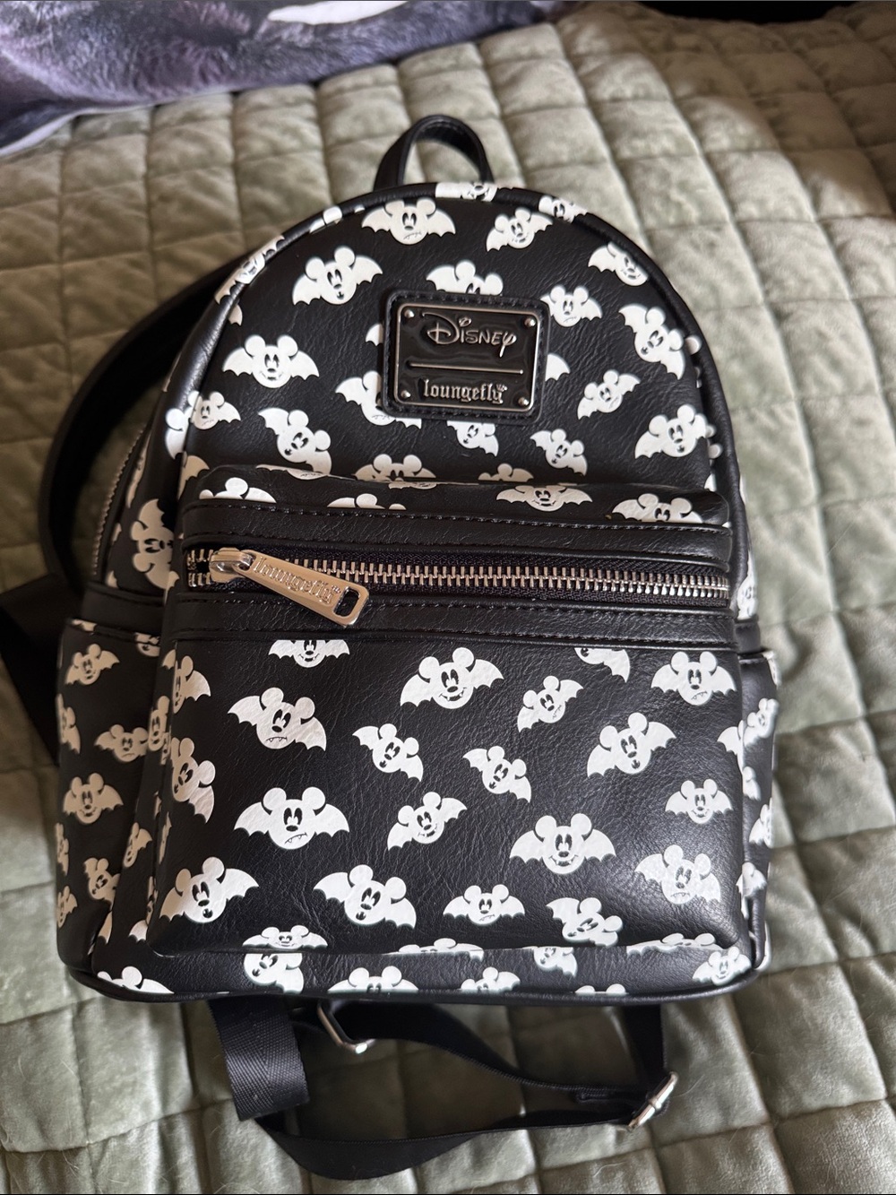 Loungefly Black & White Mickey Bat Pattern Mini Backpack